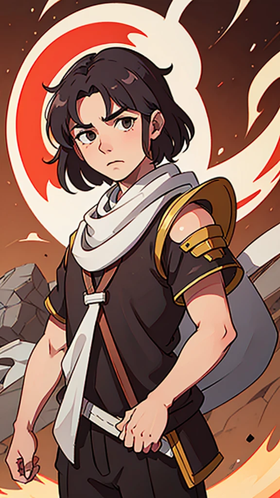 (Handsome)、Ancient Chinese man in leather armor、A white bandana on my head