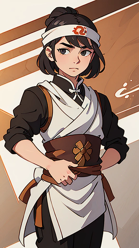 (Handsome)、Ancient Chinese man in leather armor、A white bandana on my head