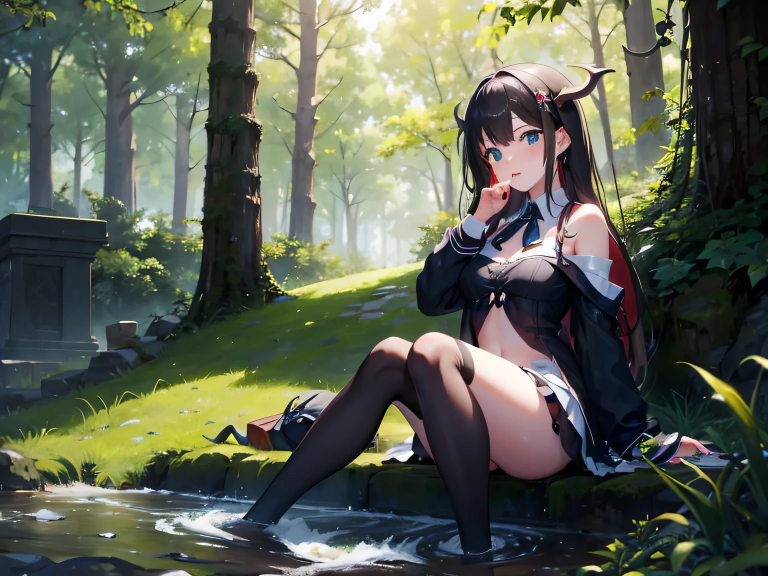 (The perfect Shibuya Rin)、The perfect succubus、High resolution、Ultra Sharp、8K、masterpiece、View your viewers、Sitting、Beautiful Forest