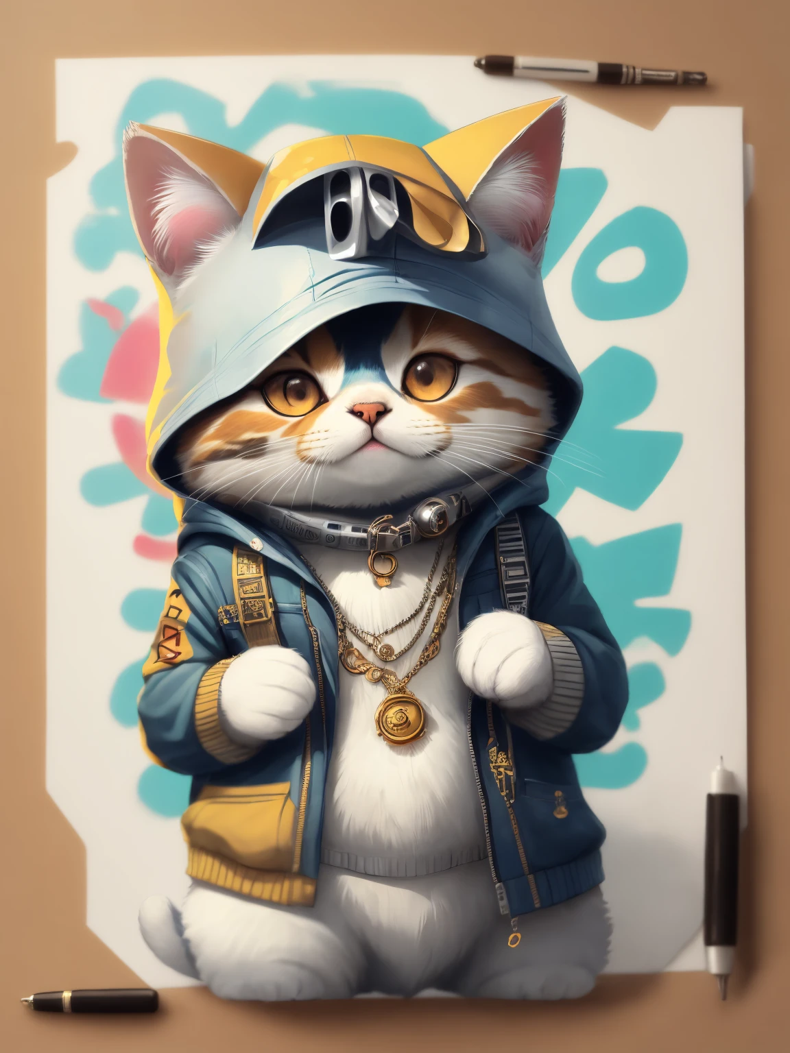 imagen de un gato con sombrero de reggae , art station trend, vestido con ropa rastafari, Hyper-realistic detailed rendering, miembro de una banda de reggae, estilo urbano, pose pacifica, planeta de gatos, ropa de colores de la bandera jamaiquina, urbano, maullar, 8 1 5