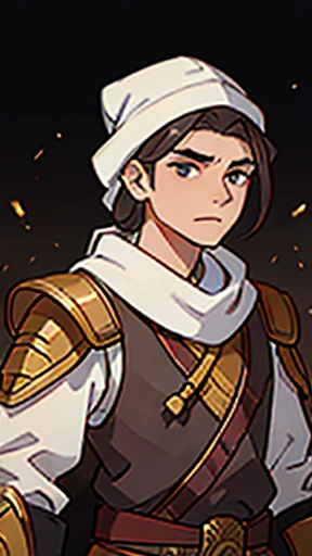 (good looking)、Ancient Chinese man in leather armor、White bandana on head