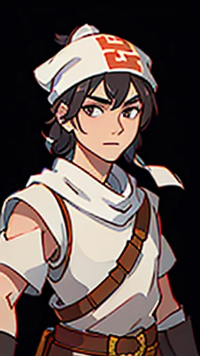 (good looking)、Ancient Chinese man in leather armor、White bandana on head