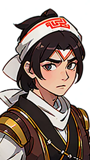 (good looking)、Ancient Chinese man in leather armor、White bandana on head