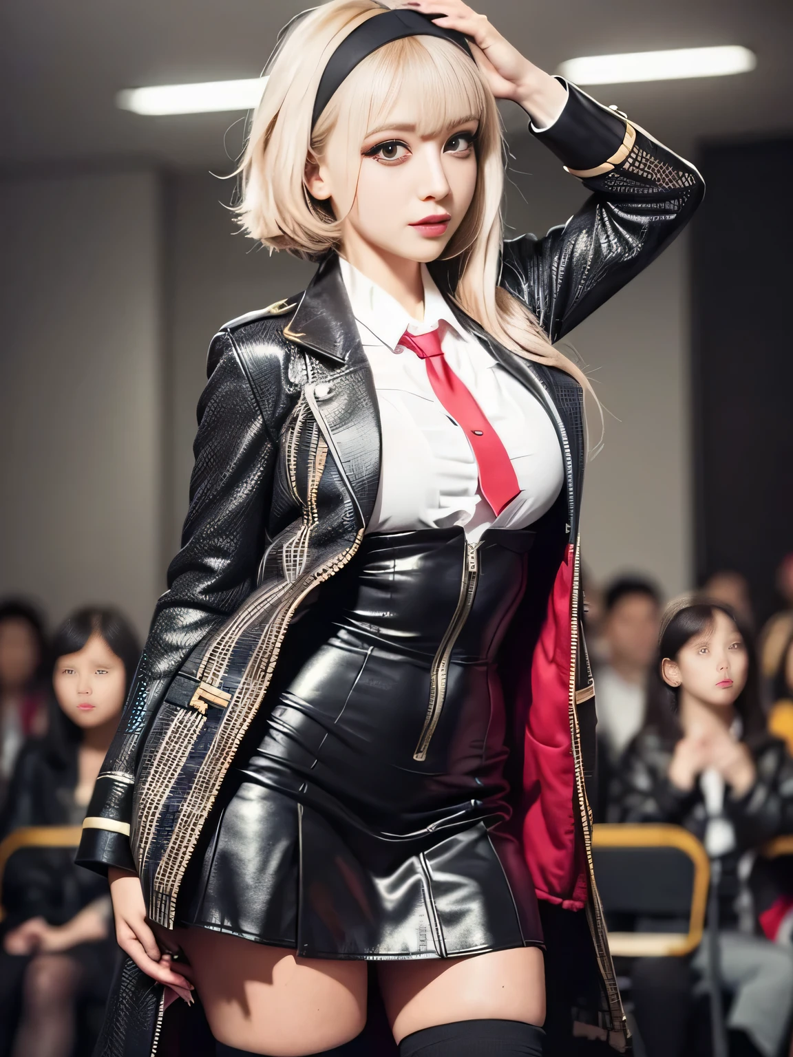 (masterpiece), (Highly detailed CG Unity 8k wallpaper), (Very sophisticated and beautiful), (One girl:1.3), solo, (Perfect front view:1.3), ((Super detailed)), illustrinio, Hair between the eyes, afloin, Finely delineated, (Upper body), (Looking_in_Audience:1.2), (Danganronpa(style)), (Danganronpa (style):1.4),((Brown Check Cape)), ((Detective trench coin)), Brown striped short skirt, (Closed jacket), Detective Hin(black_Knee socks)), (with short black hair:1.5), (Brown-eyed:1.2), (hair band),(Hair Straightening:1.4),(A light smile:1.5),(Court),Standing on one's own feet,(Simple Background:1.4),Standing CG,Game CG,Perfect hands,Put your arms behind your back,Handheld magnifying glass,Danganronpa