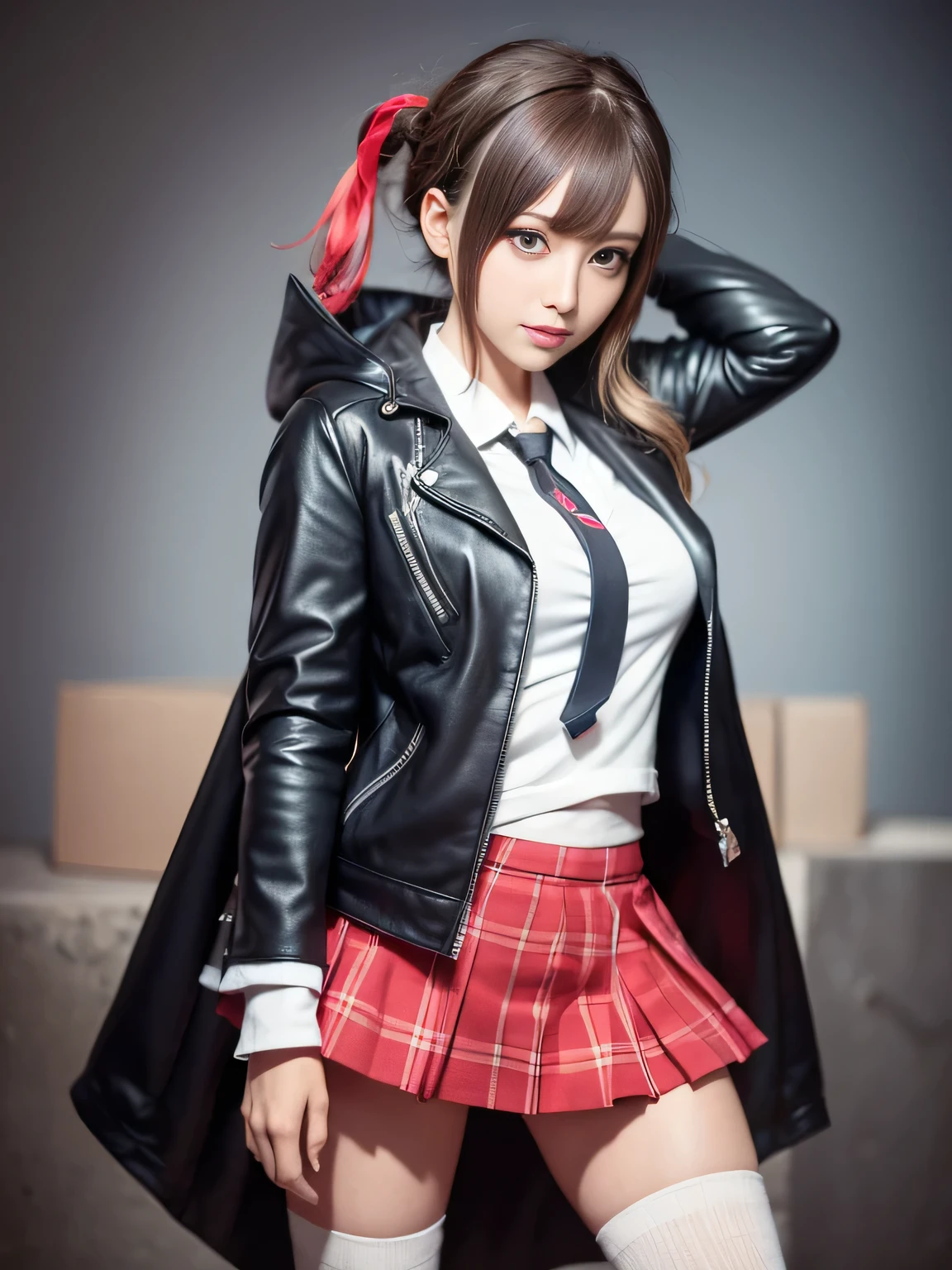 (masterpiece), (Highly detailed CG Unity 8k wallpaper), (Very sophisticated and beautiful), (One girl:1.3), solo, (Perfect front view:1.3), ((Super detailed)), illustrinio, Hair between the eyes, afloin, Finely delineated, (Upper body), (Looking_in_Audience:1.2), (Danganronpa(style)), (Danganronpa (style):1.4),((Brown Check Cape)), ((Detective trench coin)), Brown striped short skirt, (Closed jacket), Detective Hin(black_Knee socks)), (with short black hair:1.5), (Brown-eyed:1.2), (hair band),(Hair Straightening:1.4),(A light smile:1.5),(Court),Standing on one's own feet,(Simple Background:1.4),Standing CG,Game CG,Perfect hands,Put your arms behind your back,Handheld magnifying glass,Danganronpa