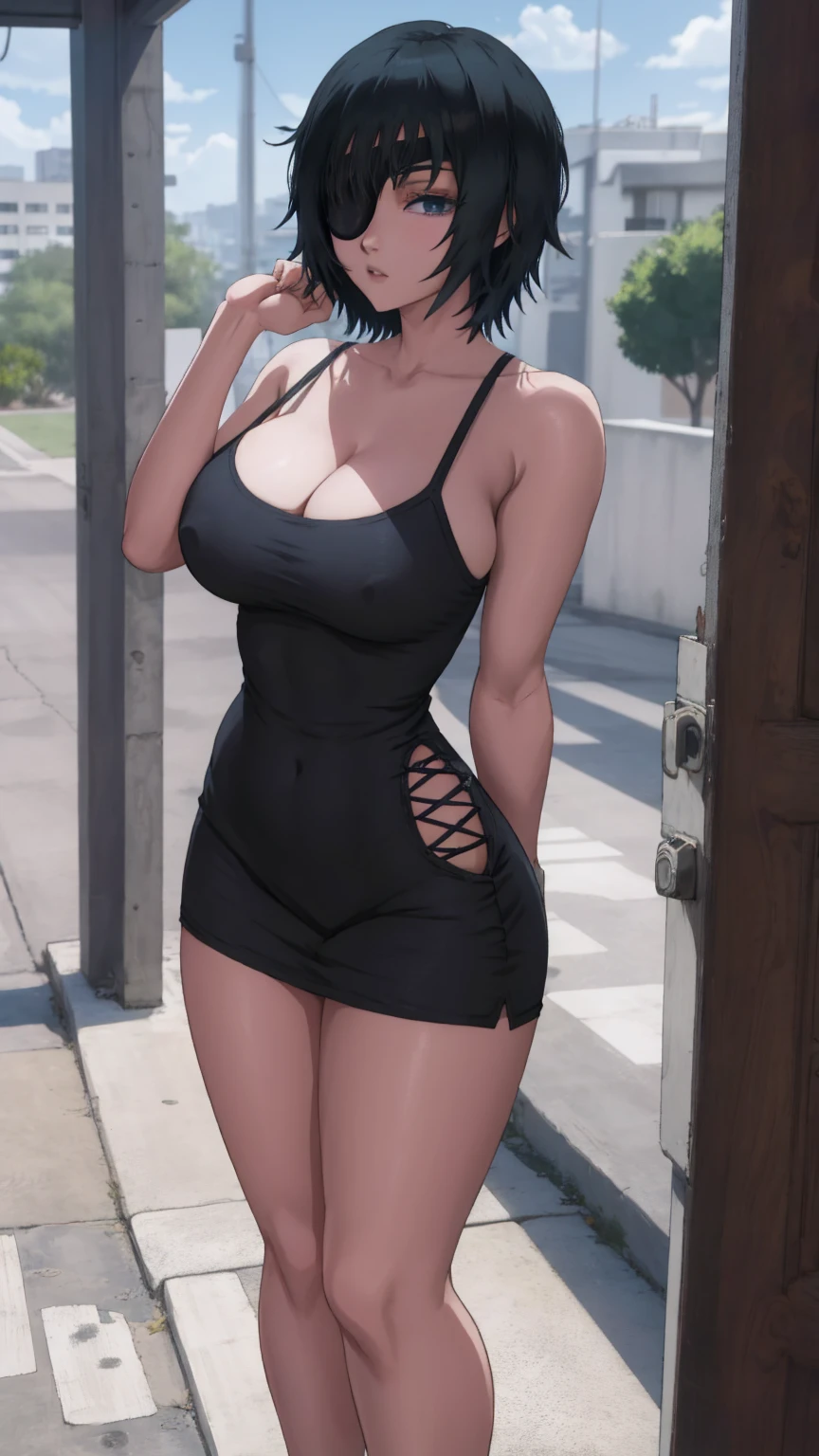 anime in black shirt and denim shorts posing for camera, seductive anime, attractive anime, mulher anime, melhor garota de anime, beautiful alluring mulher anime, anime, an anime, roupas reveladoras, beautiful mulher anime, anime semi-realista, anime wearing a black dress, Estilo de anime ECCHI, estilo anime 3 d realista, estilo de arte anime moe