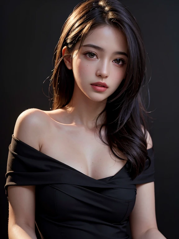 highest quality, masterpiece, Ultra-high resolution, (Realistic:1.4), RAW Photos, One girl, Off the shoulder, In the Dark, Deep Shadow, Modest, Cold Light , Upper Body