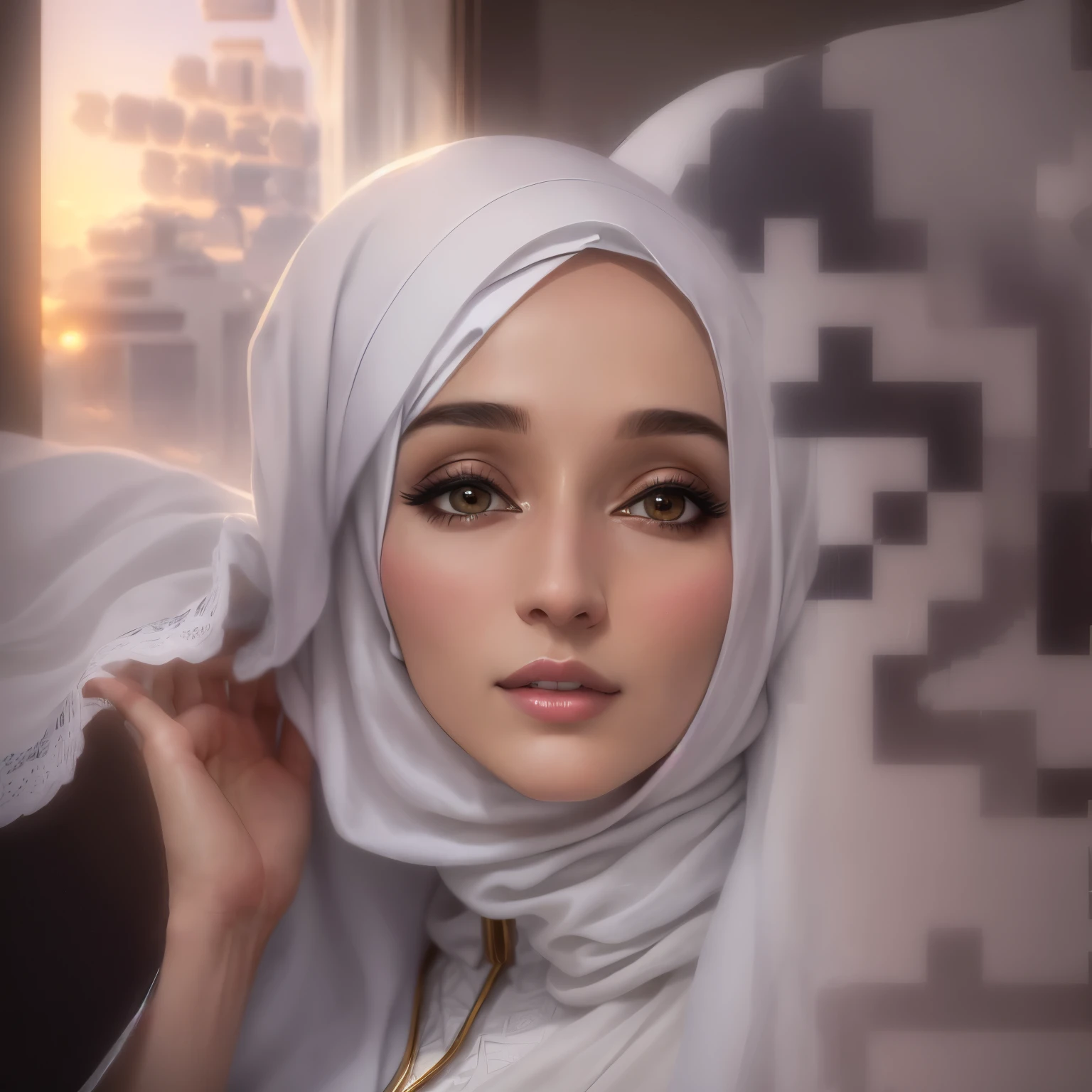 there is a woman in a white hijab holding a remote control, leaked photo, profile picture 1024px, old picture, faridah malik, a picture, profile picture, 3 0 years old woman, 30 years old woman, picture, leaked, in the background, taken at golden hour, foto, photo of the girl, 1 8 yo, blurry image