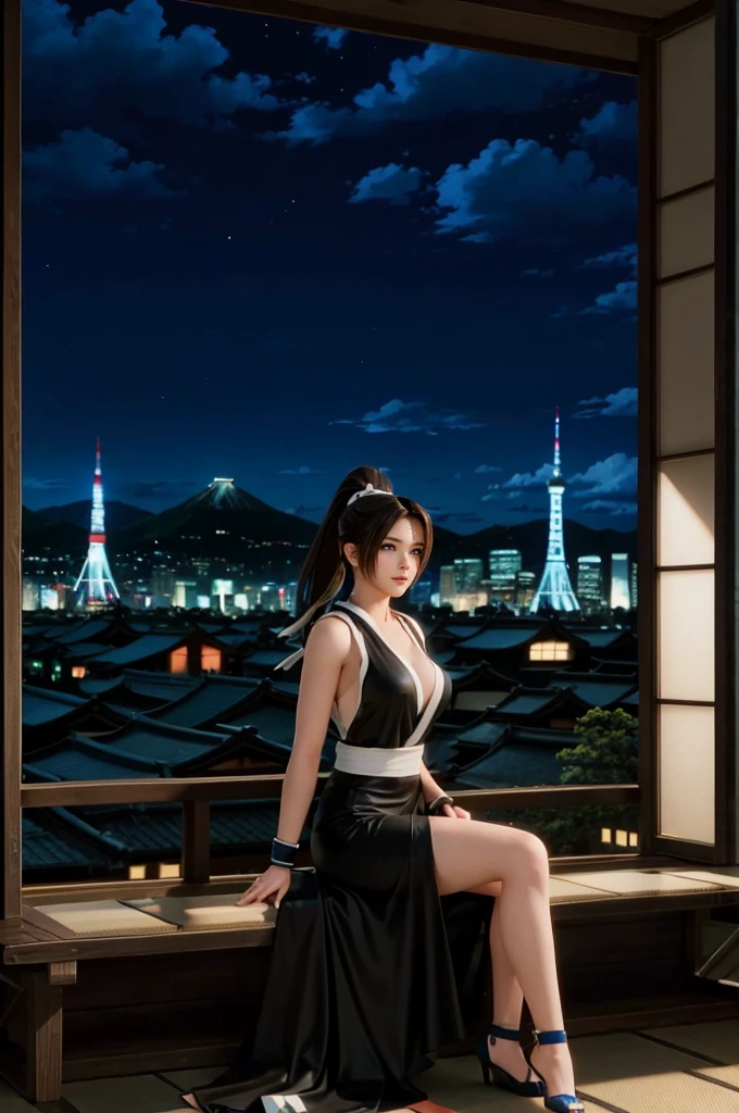 "Mai Shiranui", "light blue eyes, (best quality,ultra-detailed),(Realistic:1.37), beautiful and detailed face, Ultra-realistic texture, delicate face, athletic body, 4k ultra-HD.
