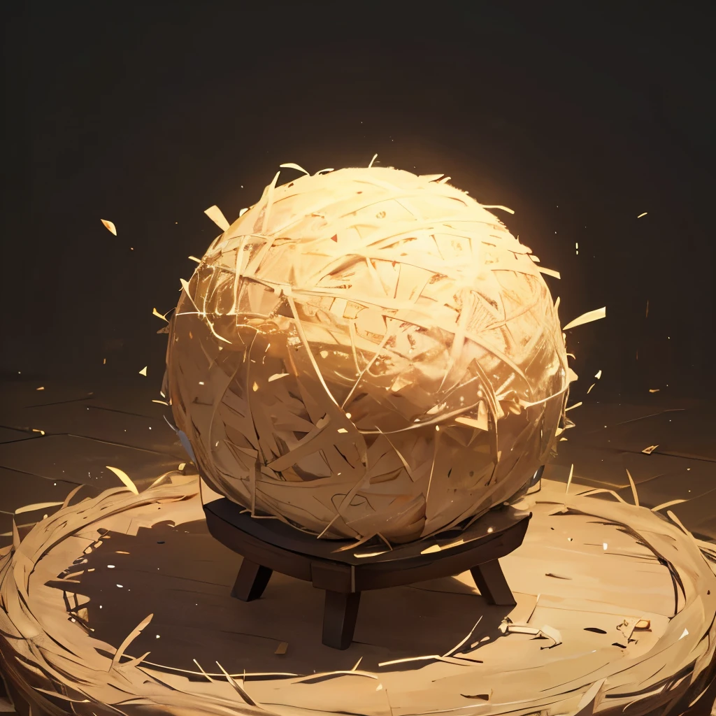 Ball of hay, It is big, It's laced on a chair, There's nobody, An object