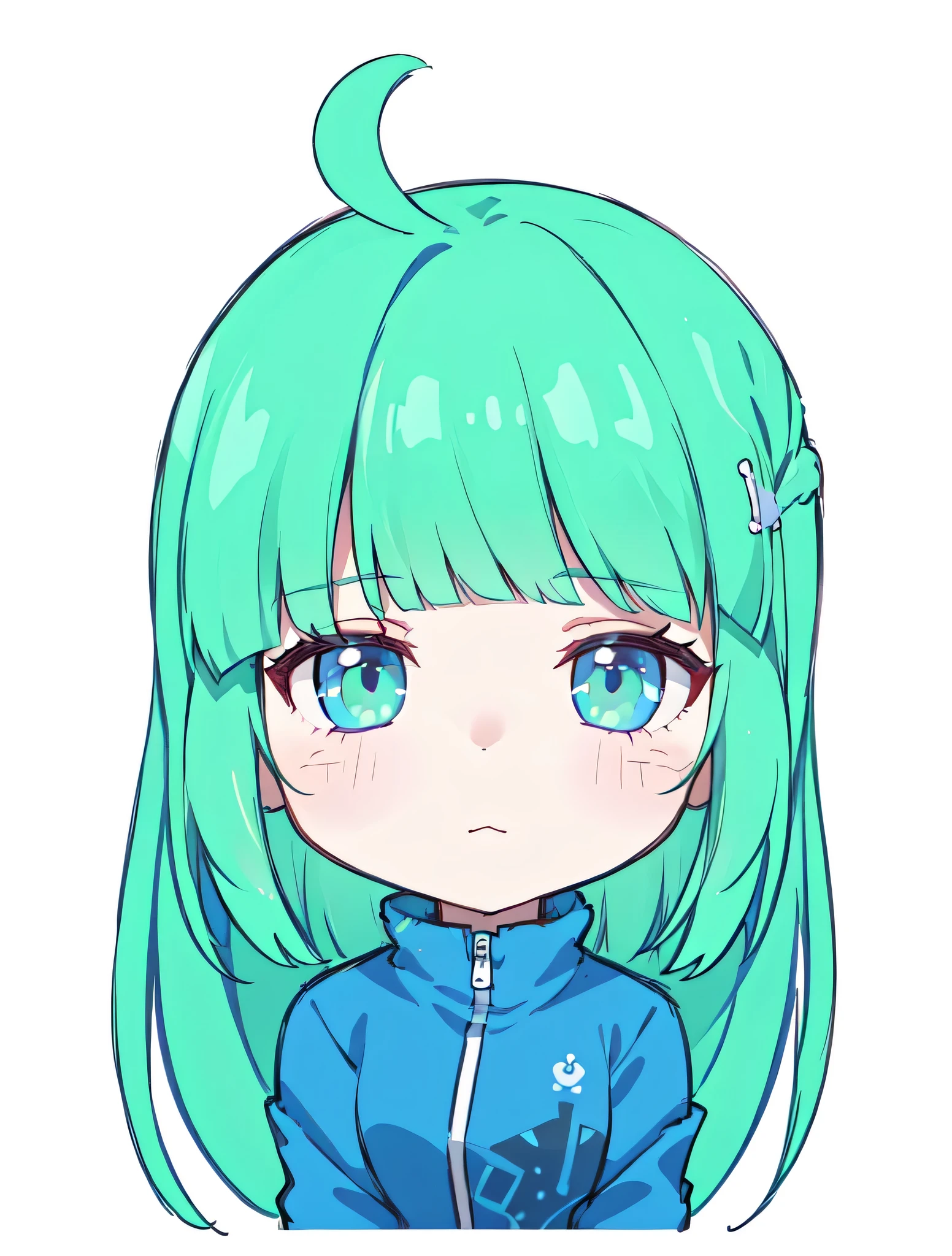 One Girl、((Esbian all over、Character portrait:1.2)), highest quality、On the table、Long Hair,(Mechanical Goggles)、Green Hair,bangs,Green Punk Jacket、White background,Punk Style,((Dark brown hair)),Facial Expressions Leschina,Cyberpunk characters,((Very long hair))Sleepy face