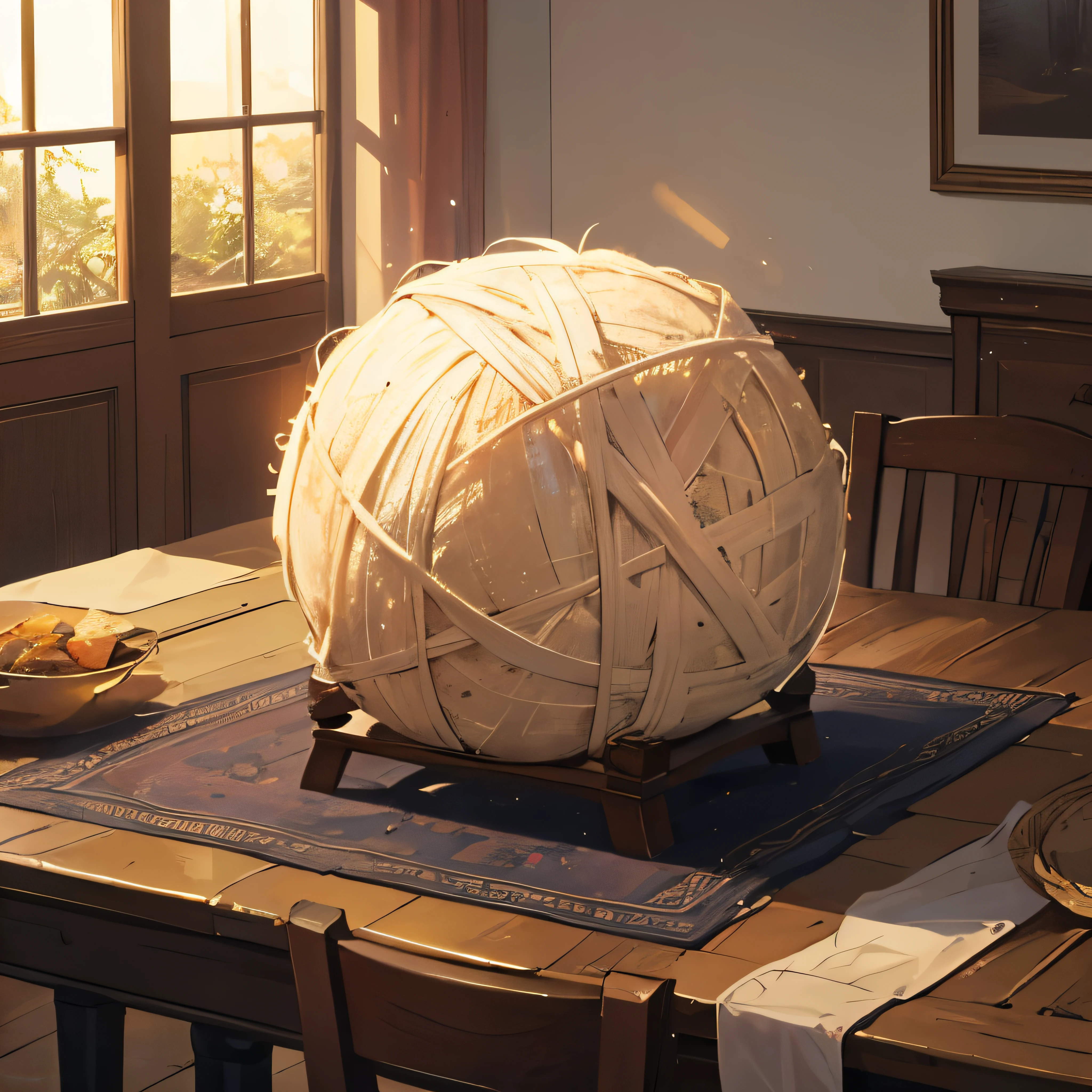 Ball of hay, It is big, It's laced on a chair, There's nobody, An object, Icon