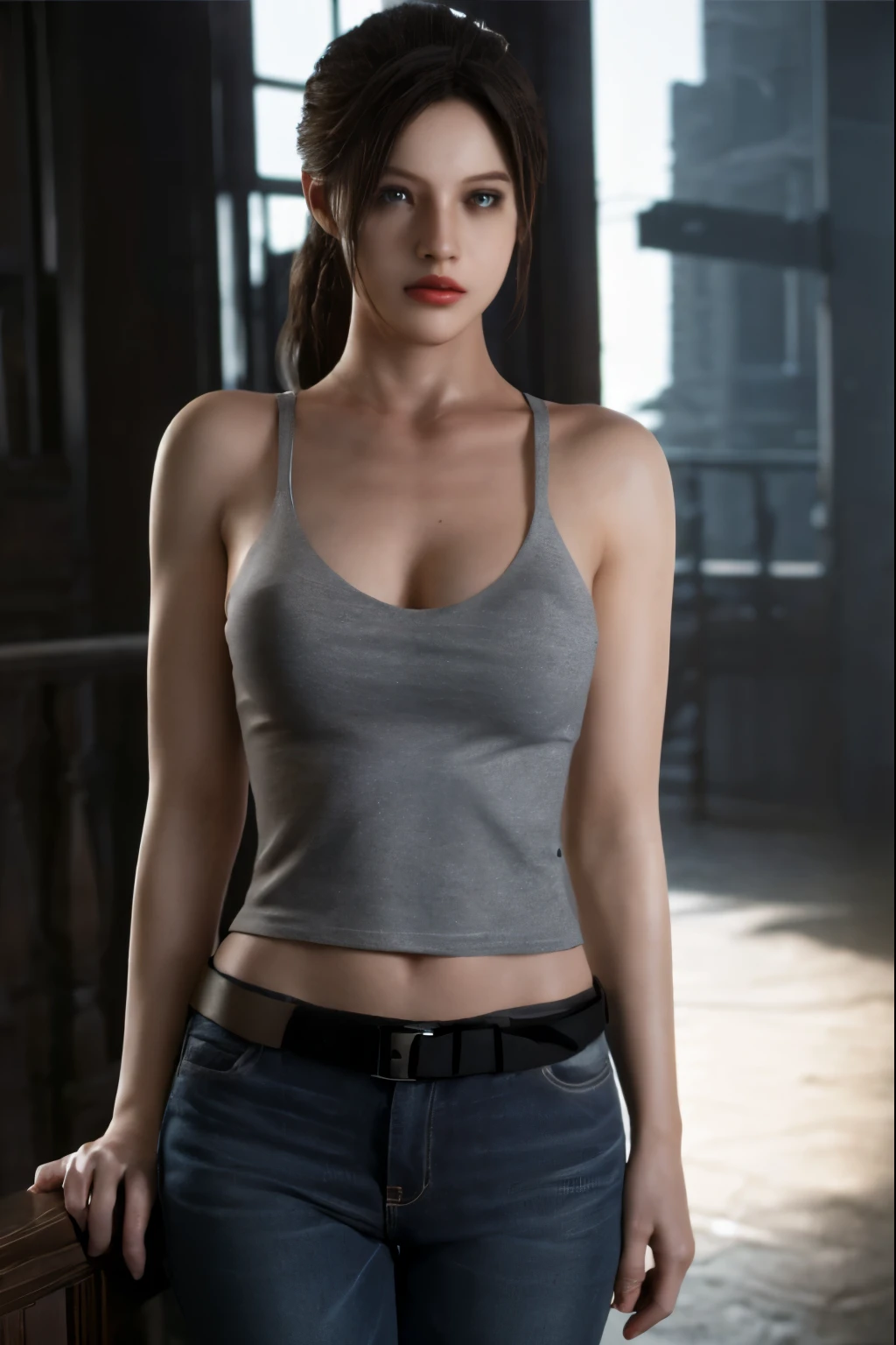 (masterpiece, best quality), 1girl , claireredfield2, wear jeans,