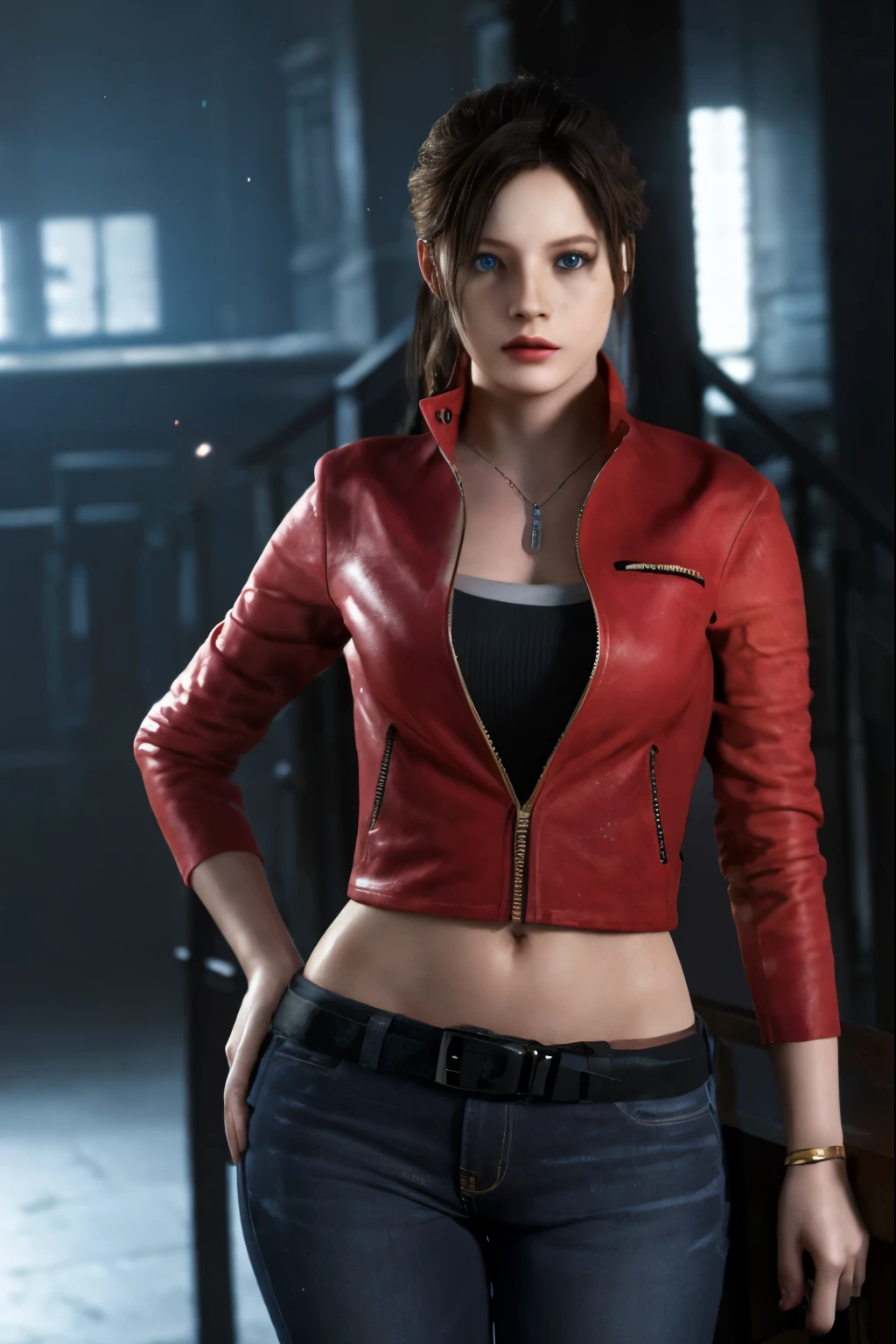 (masterpiece, best quality), 1girl , claireredfield2, wear jeans,