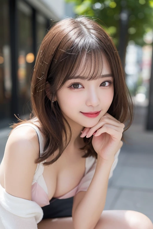 Tabletop, highest quality, (Flawlessレースのブラジャー、FlawlessTback、White or pink、Crouch down、Full body description、M-shaped splits、1.6)figure, Very detailed, In detail, High resolution, 8k wallpaper, Flawlessダイナミックな構成, Beautiful fine details, Medium Hair, Natural color lip, Random sexy poses,smile, suit, company, 20-year-old girl, A vivid face, Realistic Skin,Realistic eyes,cute