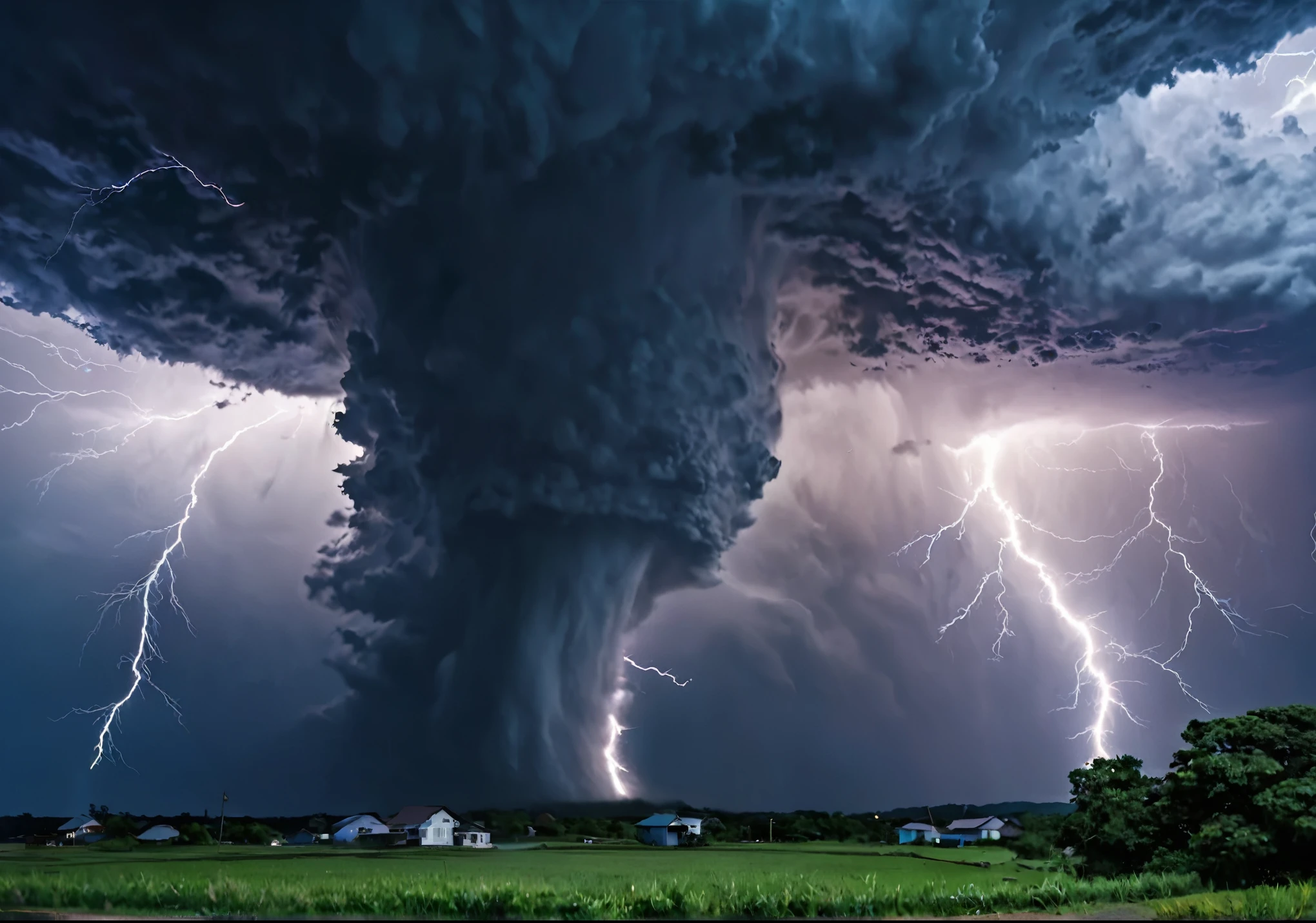 Crystal Cloud、Giant Tornado, Lightning strikes、Earth, Atmospheric perspective, 8k, Wide-angle lens、Super Detail, Accurate, highest quality, lightning、Sharp images、High color reproducibility、Attention to detail、live-action、Alluring、