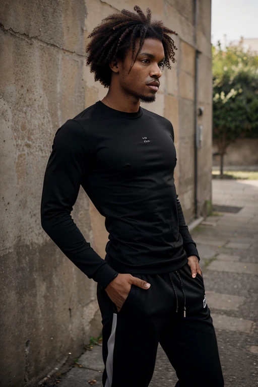 Homme à la peau marron cheveux noir afro yeux verts taille grand skinny en jogging ???? et long sweat hétéro 