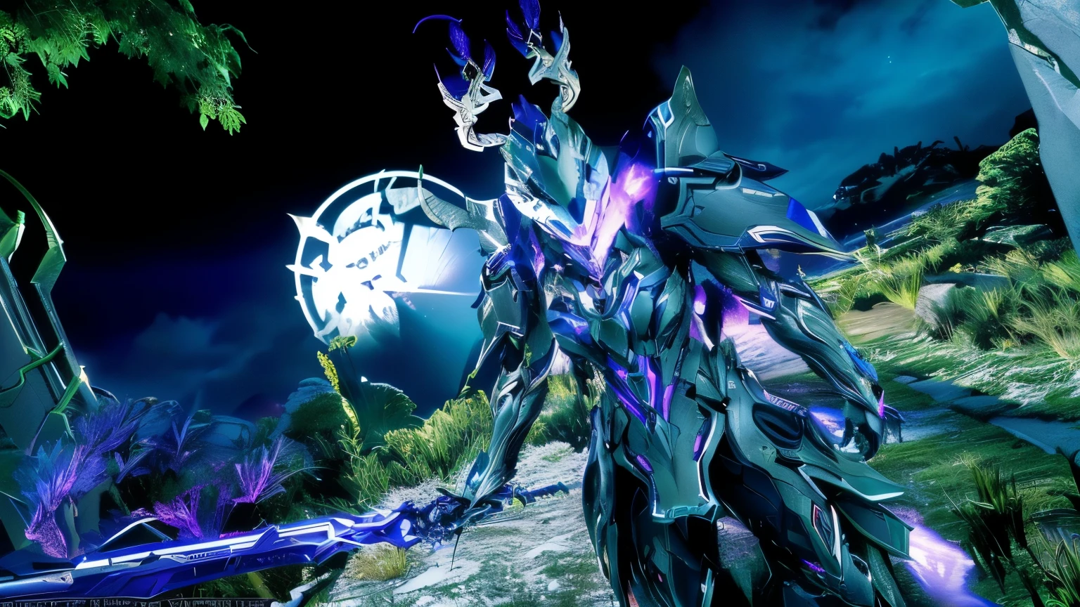 a close up of a person in a costume standing in a field, detailed warframe, of a beautiful saryn warframe, warframe armor, sliver ice color reflected armor, warframe, warframe hound, chaos nightmare ❄️ amour venom, warframe armor!!, warframe infested art, of a beautiful female warframe, purple ancient antler deity, 8k, Ultrarealistic