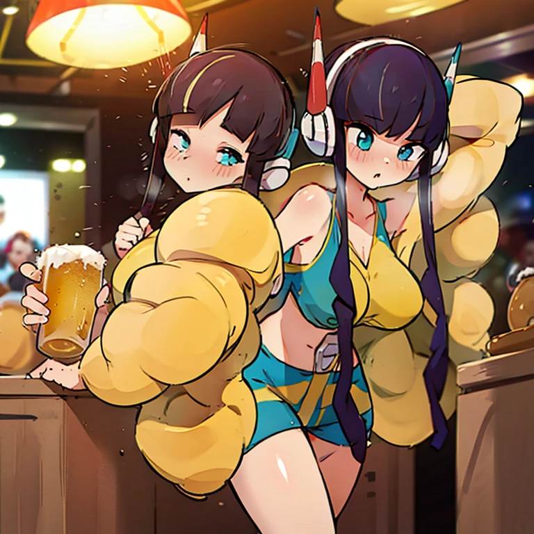 Girls working at the pub Carrying beer