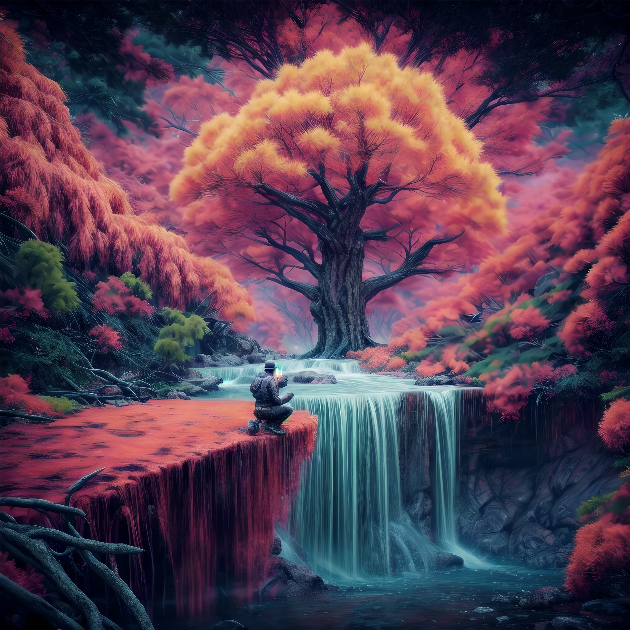 Giant tree, colorful, deep colors, landscape, scenery, Photorealistic, unreal engine, insane detailed photoshot, very detailed, cinematic, dramatic lighting, realistic, hyperrealistic, Cinematic Style, Hyperrealism style, sharp focus, high res, 8k raw photo, photorealistic, ultra real, photoshot, very detailed, wild photo