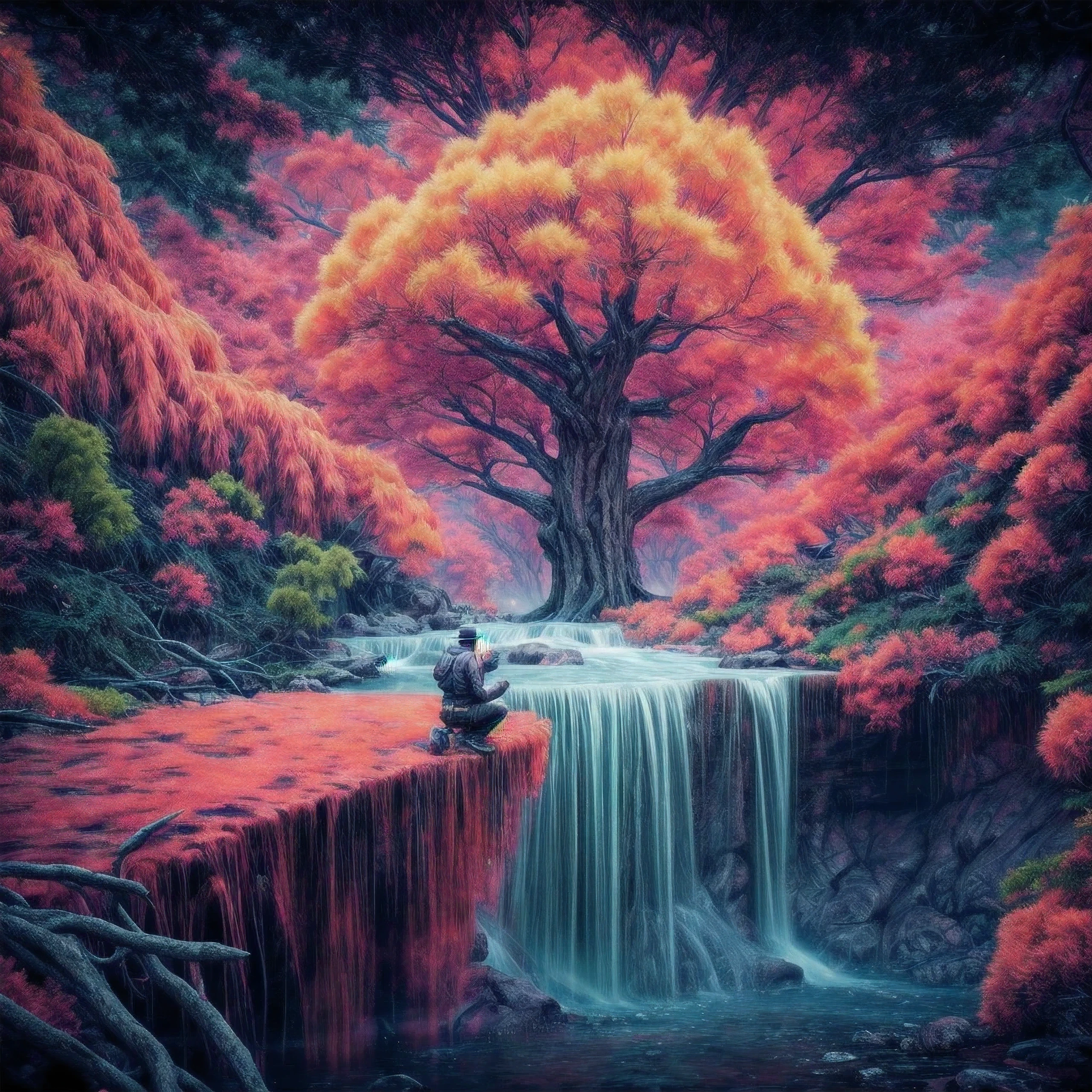 Giant tree, colorful, deep colors, landscape, scenery, Photorealistic, unreal engine, insane detailed photoshot, very detailed, cinematic, dramatic lighting, realistic, hyperrealistic, Cinematic Style, Hyperrealism style, sharp focus, high res, 8k raw photo, photorealistic, ultra real, photoshot, very detailed, wild photo
