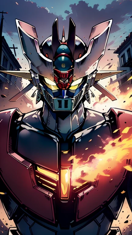 (masterpiece, best quality), high resolution, (8k resolution), (ultra detailed), mazinger z robot destroying burgos city