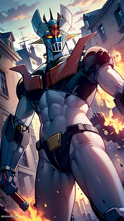 (masterpiece, best quality), high resolution, (8k resolution), (ultra detailed), mazinger z robot destroying burgos city
