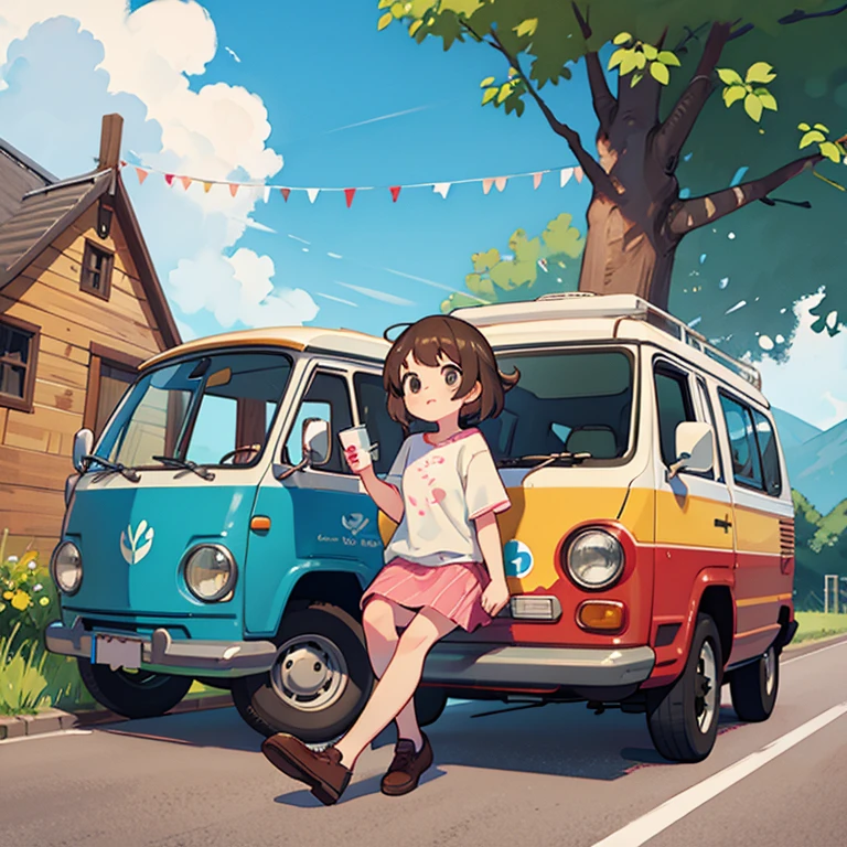 Girl driving a camper van
