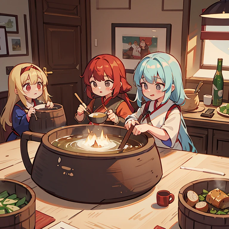 Girls making Genghis Khan in a Genghis Khan pot in an apartment
