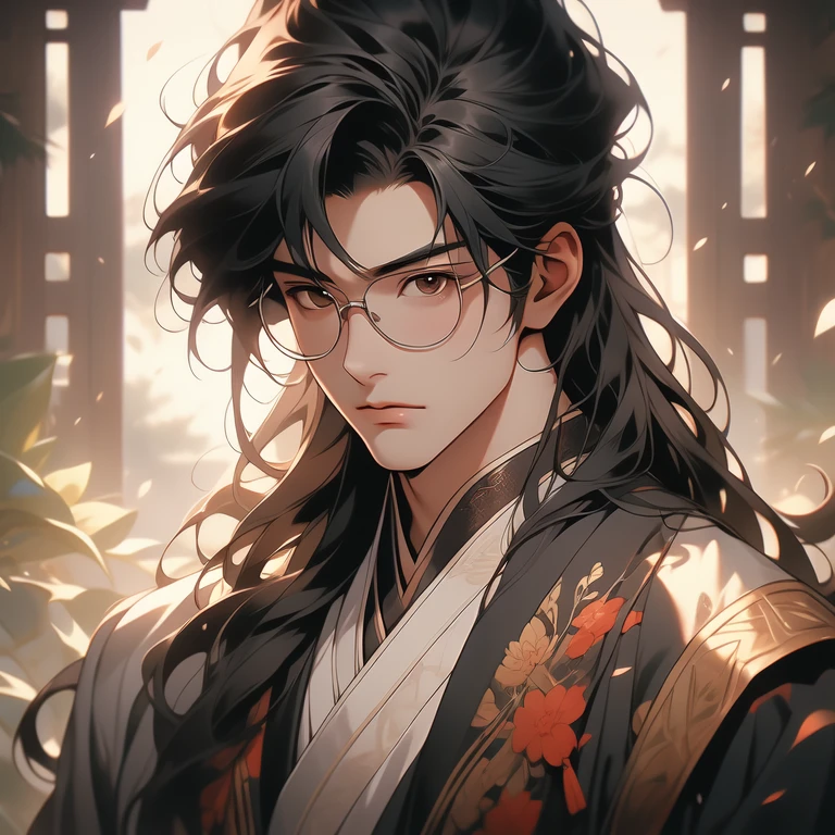 Close-up of a man in glasses and jacket, cabelo preto curto, Kurase Jinyao, por Yang J, a handsome guy in the art of killing demons, inspirado em Ding Yunpeng, Keqing do Impacto Yuanshen, Handsome Hermaphrodite Prince, Inspirado por Zhao Yuan, por Ni Tian, Liang Xing, inspirado em Zhang Han