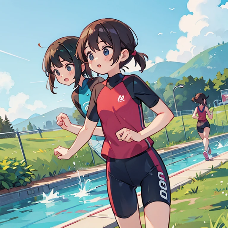 Girls doing triathlon