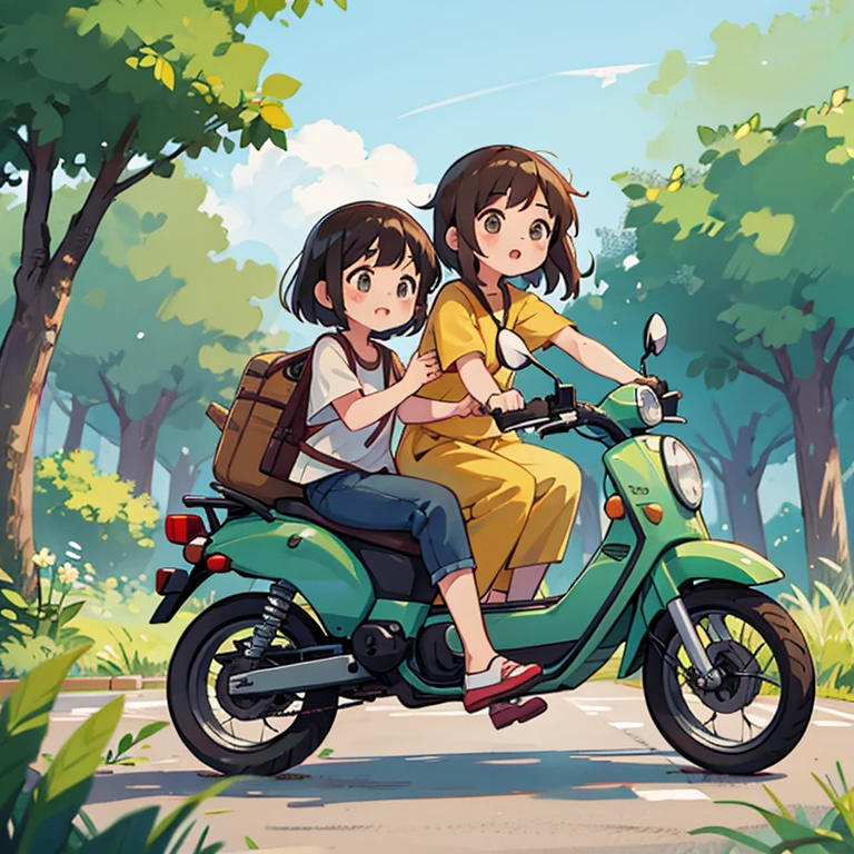 Girls traveling on a moped in Vietnam