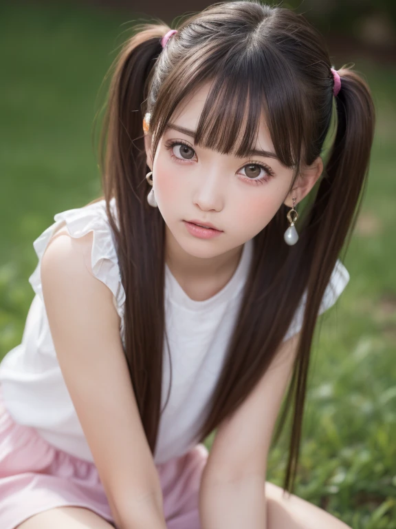 one girl, (a beauty girl, Delicate girl:1.3), (13 years old:1.3),
break, (Flawlessレースのブラジャー、FlawlessTback、White or pink、Crouch down、Full body description、M-shaped splits、1.6)
break, Extremely fine resolution, (Symmetrical eyes:1.3),
break, Small breasts, Brown eyes, Parted bangs, Brown Hair, girl,
break, (Eye and facial details:1.0), (Get closer to the face, Zoom in on face, Face Focus:1.0),
break, (masterpiece, highest quality, Very detailed, Detailed face, 8k)、From above、Earrings、Twin tails、Blushing、Embarrassing表情、I'Embarrassing、