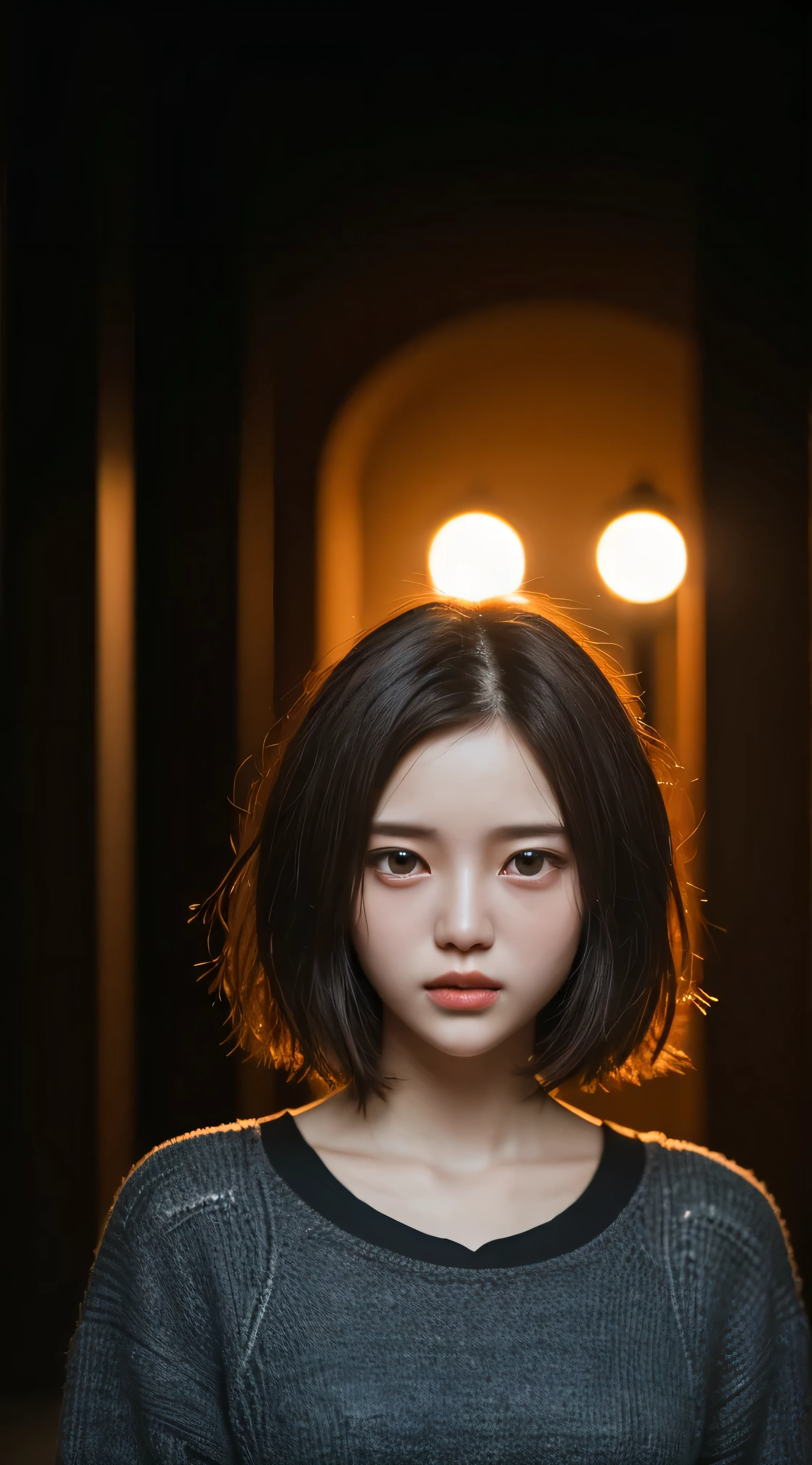 RAW shooting,最high quality, masterpiece, 超High resolution, (Realistic:1.4), RAW Photos, 1 girl,, short hair,, (masterpiece, 最high quality, high quality, High resolution, Very detailed),Brown Hair, (Night lighting:1.4), Cyberpunk attire