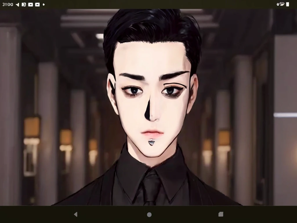 handsome man, black hair, black eyes, double eye lid, big eyes, dark circle under eyes, black hair, black suits, black tie