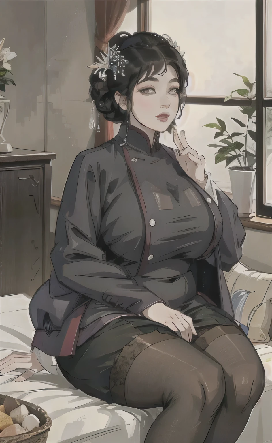 Aunt black stockings plump
