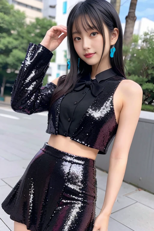 Japanese women、Black Hair、Porterre、 Colorful sequin formal suit(Tight mini skirt)、Whole Body Ezbian、8K