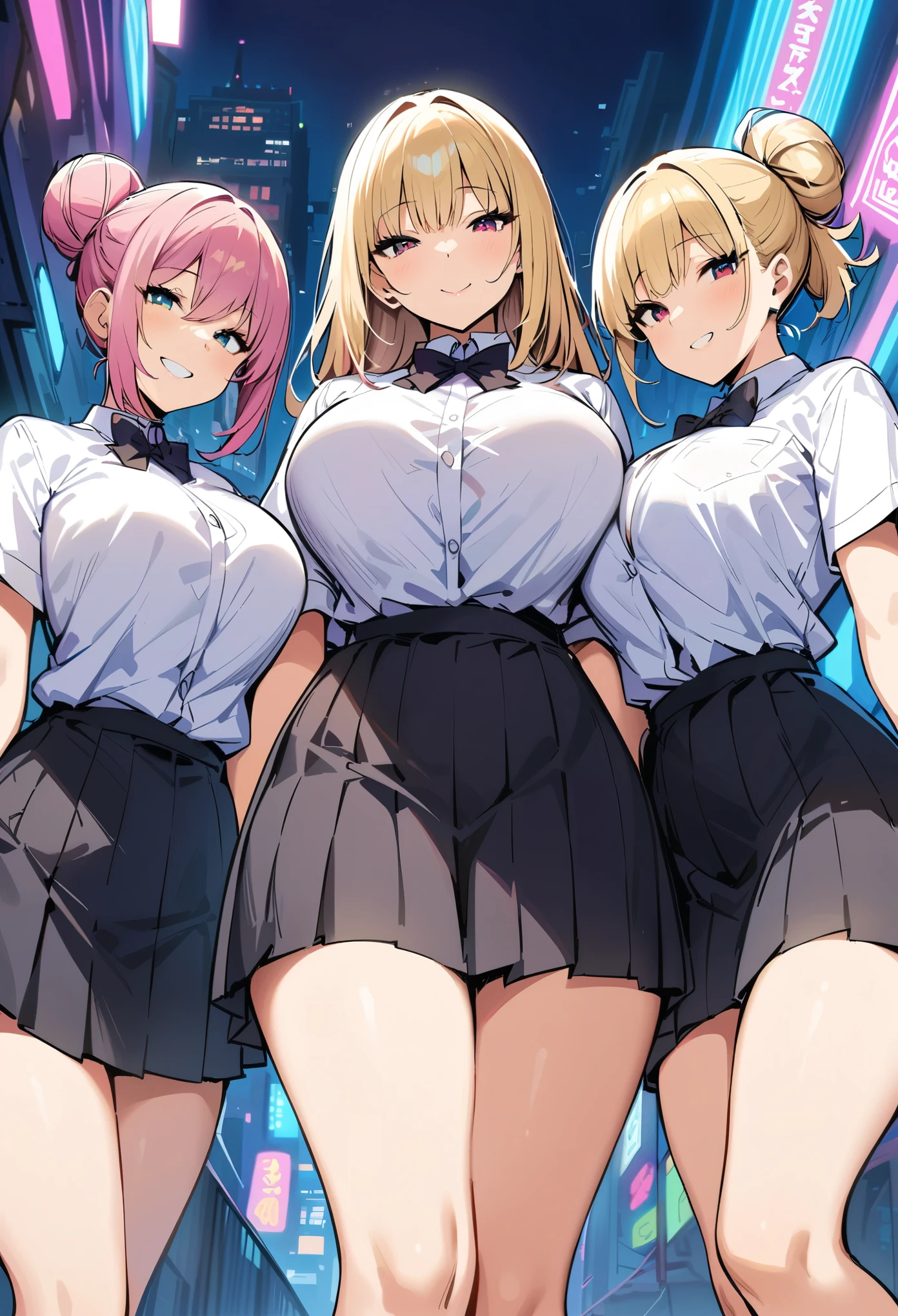 (Single Short Girl, curly blonde hair, pink waitress uniform, huge breast, big booty, cheerful, holding menu and ordering pad)