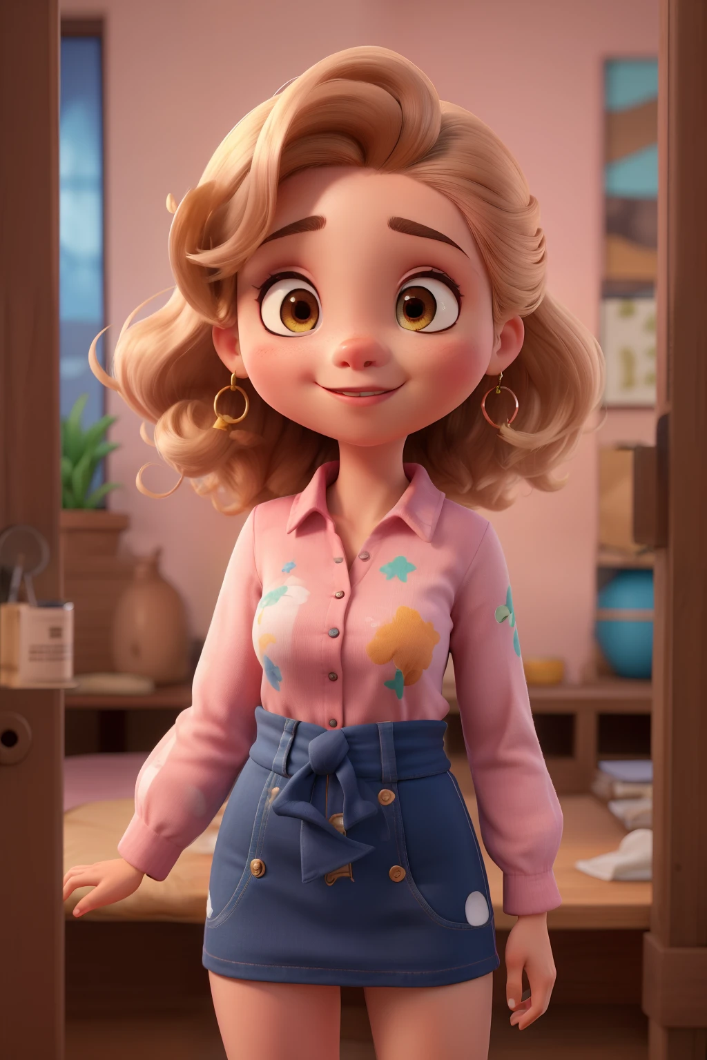 ((melhor qualidade)), ((trabalho de arte)), (detalhado), rosto perfeito, baby , baby de colo, , cabelo curto, cabelo escuro, cabelo preto, pele escura, pele morena, olhos puxados, Japanese ,vestido, camisa rosa, saia rosa