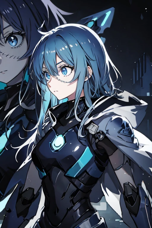 (anime girl with blue eyes), best anime 4k konachan wallpaper, with glowing blue eyes, anime robotic mixed with organic,blue cyborg eyes, anime cyborg, cyberpunk anime girl mech, mecha asthetic, his eyes glowing blue, a teen biopunk cyborg, anime manga robot!! anime girl, metal and glowing eyes, (zoom:1.5), cool expression, face in profile