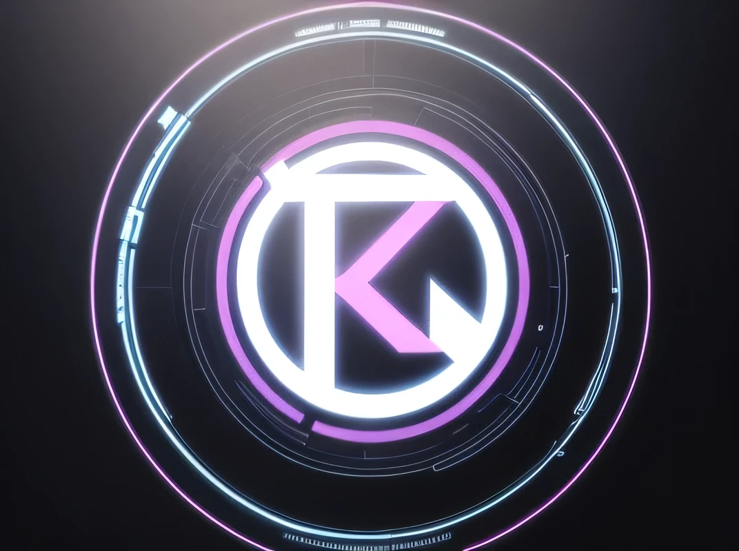 create logo K.M in circle,techno, modern an text katzroy in middle