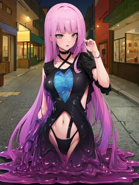 best quality, insanely detailed, nino nakano, breasts, blush, outdoor background, bare-shoulder, looking at viewer, garter strap, a black ribbon, pantyhose, highleg leotard, nipple