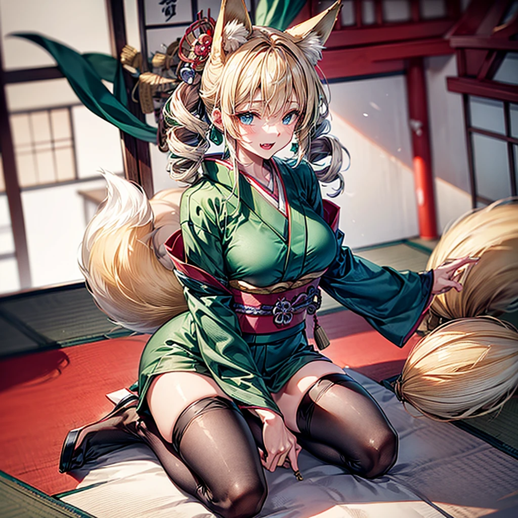 (masterpiece),(best quality),very aesthetic,(ultra-detailed),(illustration),nsfw,1girl,30yo,curvy,huge breasts,tall,stout build,bewitching,(blonde fox ears),lewd,(a fox tail),(blonde hair,short hair,messy hair),disheveled hair,(brown eyes),beautiful face,detailed dark green revealing kimono,toxic green colored side-tie panties,(cameltoe:0.5),bare shoulders,half undress,light pink nipples,torogao,saliva,(scar on cheek,scar on breasts:1.2),(half-closed eyes:0.7),vulgarity,naughty face,orgasm,torogao,:o,lying,on back,spread legs,on futon,japanese room,indoors,drunk,dusk sky,cowboy shot,(motion for orgasm),BREAK,holding a hitachi magic wand,hands on crotch,massaging,using a hitachi magic wand for female masturbation,(a hitachi magic wand on pussy),(a hitachi magic wand trembling),POV