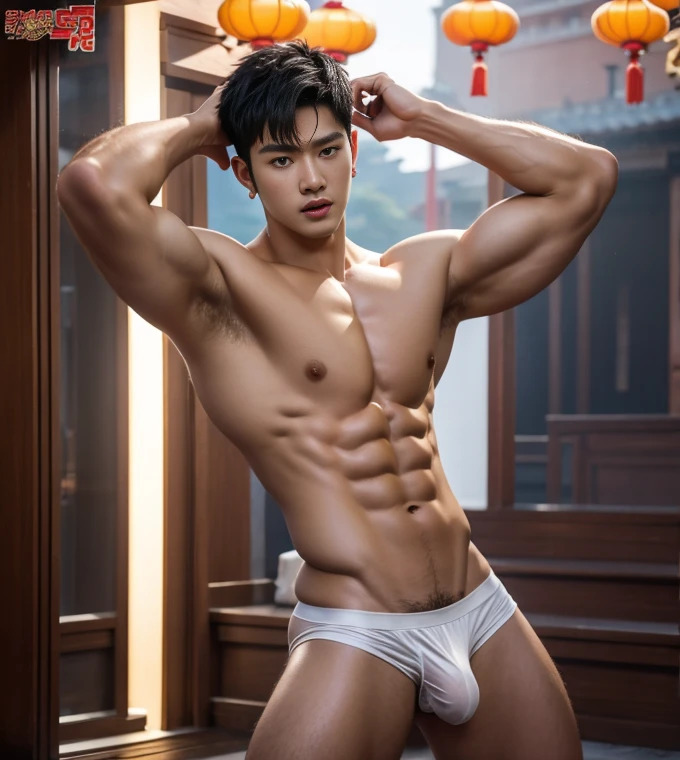 1 handsome Chinese guy,wet body, wet hair, 18-year-old male high school student,majestic,Who is Shi Yu?, Li Yuanbin, Kim Hyung Tae, Kim Hyung Tae, Yin Shishan, Wang Yi Bao, Li Xian , Leo Wu, Handsome Chinese muscular guy,Broad shoulders and narrow waist,A handsome guy wearing white brief, wet skinny brief, transparent brief underwear ( see through),Form-fitting fabric contours the bust, bare chest,in a buddism pagoda,buddism statues background, detailed background, 4 hands tied over the head,Hands tied behind the head,hands tied top the head,Masculine and sexy,High,Muscles look good,manly, hairy body,Wheat complexion,black eyes(thin eyes 1:3),whole body image, bare butts, nice butts, big bulge , long big dick masturbate, perfect dick, erection dick in good shape, open legs, , Chinese Men God, Mythology, realistic, Chinese odyssy, super Handsome,manly, kpop idol, handsome korean actor, 20 years old,, detailed face, manly jawline, detailed mess curly styling hair, Topless, Muscles, big breast Athlete body, Full Frame,full body shoots, Sexy, realistic, human skin, tattoo breast, Professional studio Lighting, long red tibet wedding Outfit, jade and golden pendent all over , detailed jewery in dress, earings,Chinese ancient wedding Background,out door, super detailed background,look at camera , open mouth, sexy Underneathe Underwear, tibet Warrior, Hanfu red wedding dress, tibet Male, tibet Nobel, Seduce , bare chest , tattoo chest, tattoo arms, tattoo hands, tattoo back, tattoo legs , big juicy butts