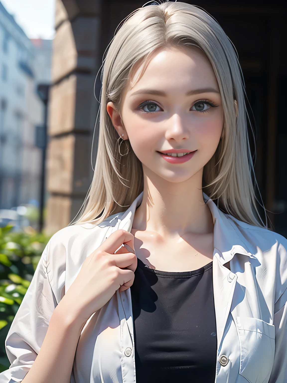 (best quality, 8k, photorealistic:1.5), (solo, one girl:1.5),(shine a bright light on women),(ultimate beautiful girl),(shiny skin),(oily skin),(Silver Ash Hair:1.3),(long hair:1.3),(cool beauty:1.5),(Blush brown makeup),(use pink glossy lipstick),(big beady eyes girl:1.5),(droopy eyes girl:1.5),(Big Eyes),(healthy body),(sweet smelling girl),(virgin girl),chuuChloe,(impressive eyes),(clean girl),(cute),(relaxing time),(compassion),(impurity),(love filled),(No love experience),(ager),(Lovely),(university student:1.5),(smile:1.5),(gentleness),(Sociable),(good at looking after),(positive),(goodness),(sensible),(flash),(Favorable),(mini skirt)