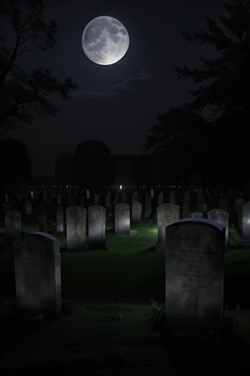 Moonlight in a graveyard