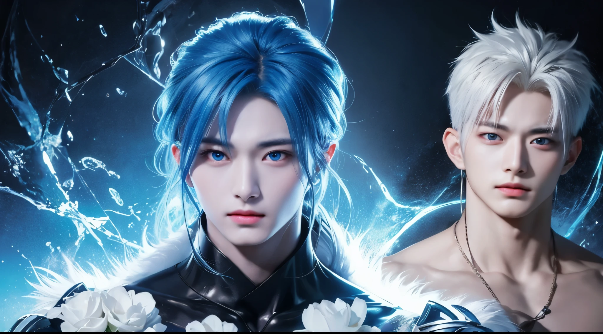 "Enjoy a visual feast as you witness the astonishing transformation of the handsome 20-year-old Saitama, a being of unparalleled strength and captivating aura. With vibrant blue hair and piercing red eyes , this energetic person will surprise you."