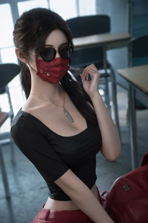 (masterpiece, best quality), 1girl , claireredfield2, in school, in masks, in sunglasses