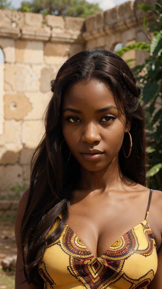 Portrait the unique beauty of an Autralian a original woman's Head and shoulders,with her deep Brown skin and tradicional Dot painting,8k,DSLR,UHD, Soft lighting, filmic grain, Fujifilm XT3,