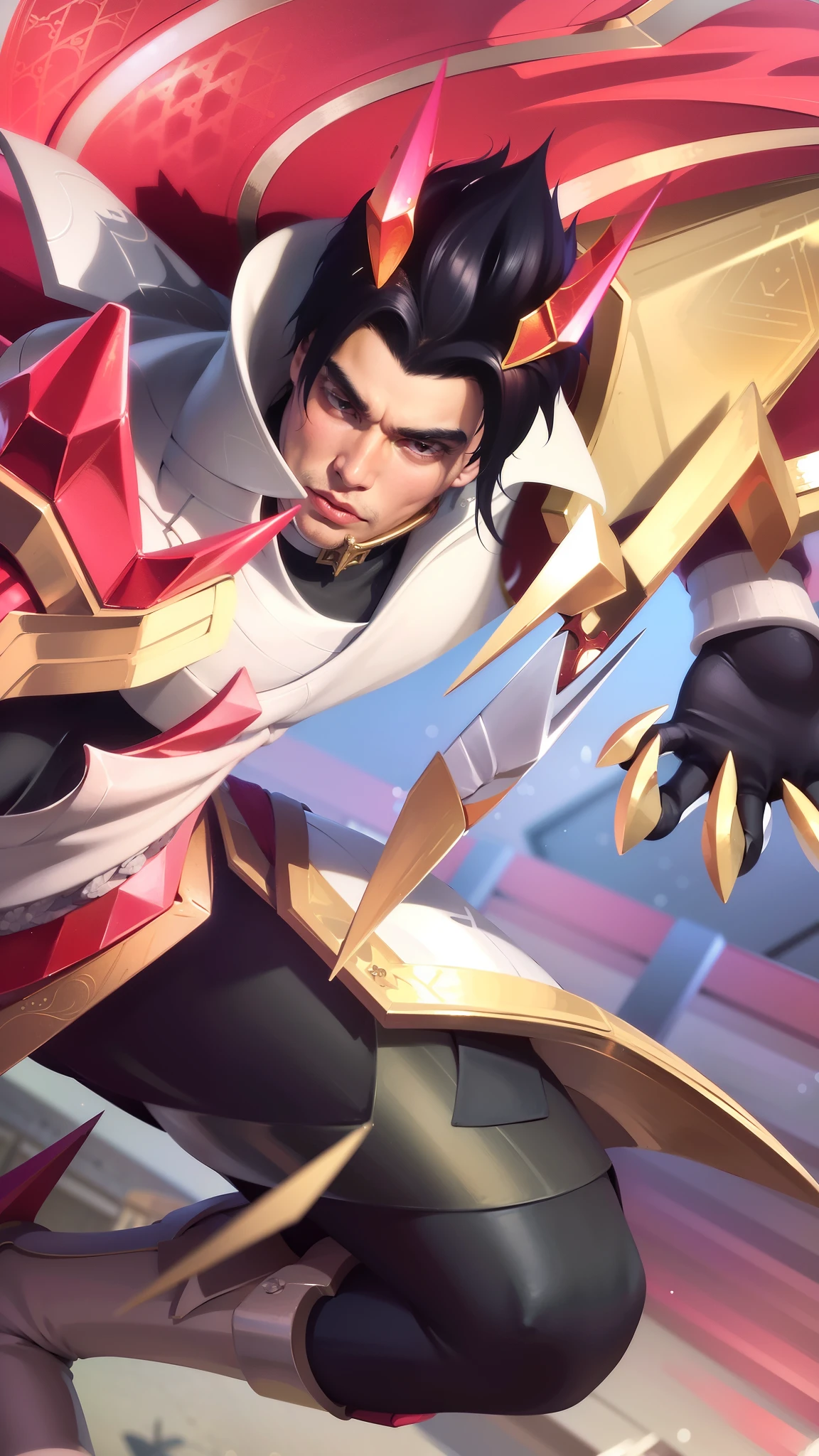 a close up of a guy with a sword and a red cape, son of sparda, handsome guy in demon slayer art, Best quality, masterpiece, detailed skin texture, detailed clothes texture, detailed face, super detail, 8k, intricate detail, The color doesn't change, Muscle guy, 1 guy.